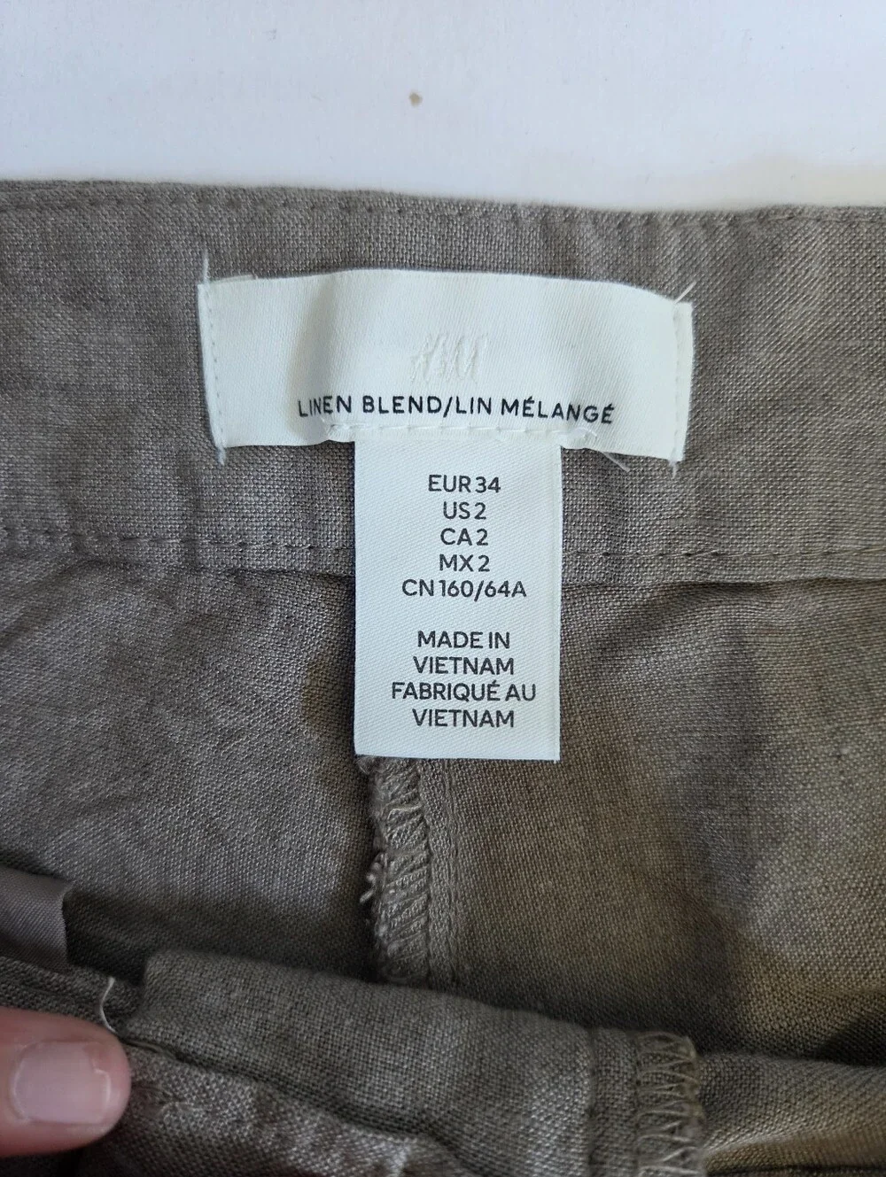 H&M linen blend wideleg flowg lightweight trousers in neutral beige brown sz 2